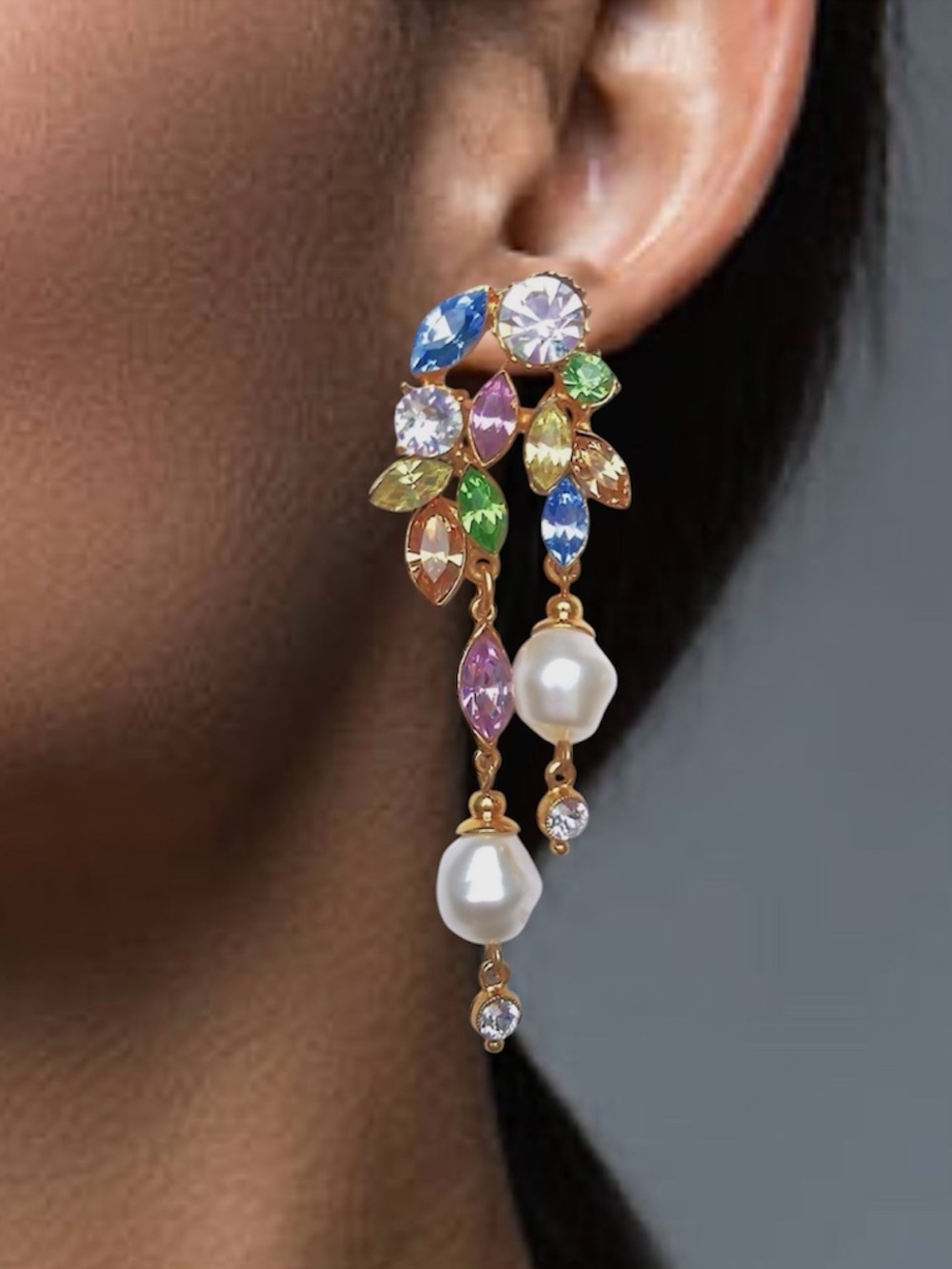 BEN-AMUN Women 24k Gold Plated Crystal and Pearl Drop Earrings